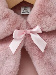 SHEIN 女婴秋冬新款白色蓬松保暖内衬舒适毛绒休闲日常可爱优雅外套斗篷