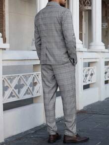 Manfinity Bizformal Bộ quần áo vest kẻ caro hai hàng khuy thường ngày cho nam, Bộ vest kẻ caro mùa thu cho nam Bộ vest nam Bộ vest nam Bộ vest nam màu xám cho nam Bộ vest kẻ caro màu xám cho nam Bộ vest kẻ caro hai hàng khuy màu xám cho nam Bộ vest kẻ caro hai hàng khuy màu xám cho nam - màu đen - Xem 2