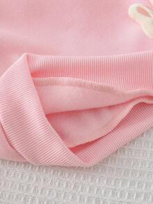 Playful Pals 两件套女婴可爱兔子T恤套装，圆领长袖3D立体刺绣兔子T恤上衣搭配松紧腰裤，保暖内衬休闲套装，适合温暖秋冬季日常外出穿着。 - 粉色 - 查看 9