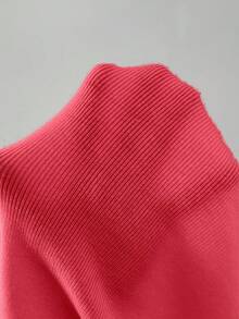 EMERY ROSE Women's Solid Color Round Neck Long Sleeve Cropped Fitted Pullover Sweater, Autumn Fall Winter Cloth For Women, Christmas - Watermelon Pink - View 7