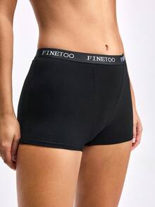 LOUNGEISTA 3pcs/Set Solid Color Letter Waistband High-Waisted Boxer Brief Underwear, Comfortable For Women, Neutral Color Clothing - Multicolor - View 9