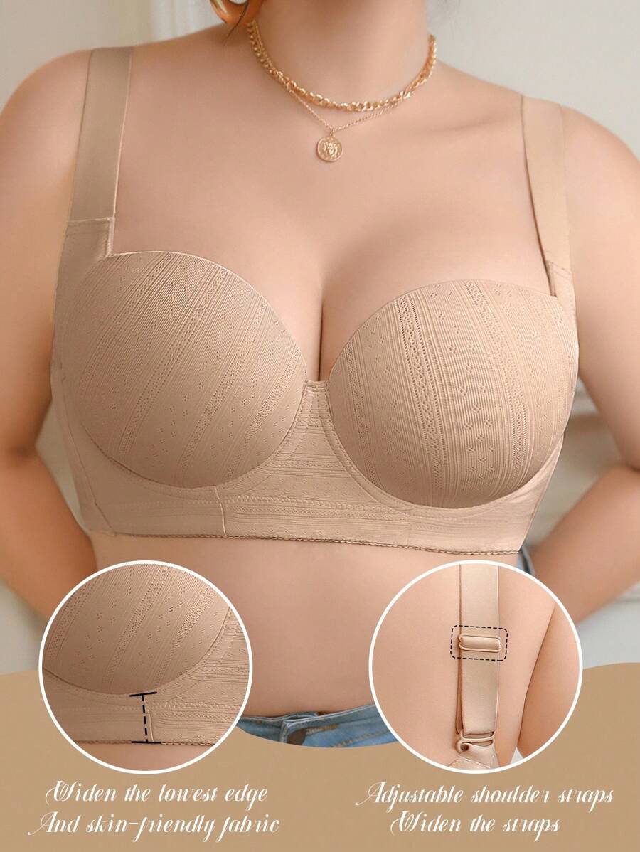 SHEIN 加大码舒适无钢圈文胸，宽肩带，减少内衣支撑