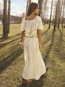 Aralina Đầm Maxi Tay Ngắn Cổ Chữ V Phối Ren Phong Cách Kỳ Nghỉ Cho Nữ - Màu be - Xem 2