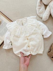 Blossori Chaleco de punto con botones delanteros elegante francés para niñas bebé en otoño/invierno - Blanco - Ver 1