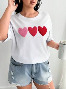 EURMUSE 100% 纯棉白色宽松 T 恤，带刺绣心形细节 - 白色 - 查看 5
