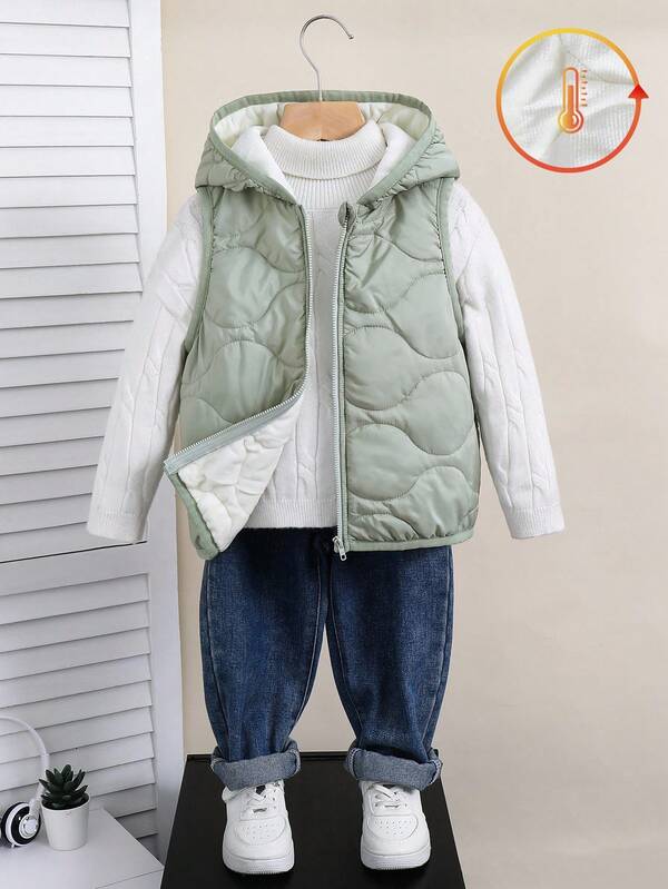 SHEIN 1 pieza Chaqueta/chaleco de tela de unicolor versátil y casual para niños pequeños, adecuado para salidas, escuela, reuniones, deportes, fiestas en otoño/invierno