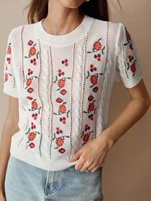 Florisole Women's Embroidered White Knit Sweater - White - View 4