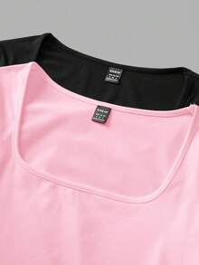 SHEIN EZwear 两件套加大码女式纯色圆领上衣套装，休闲长袖T恤衫，适合秋冬季穿着 - 彩色 - 查看 5