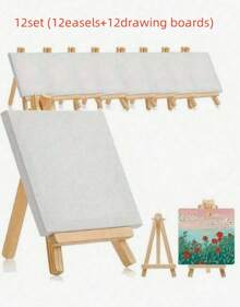 Sets de 3/6 (Caballetes + Tableros de dibujo) Juego de tableros de dibujo y caballetes en miniatura, paneles de lienzo y caballetes de madera en miniatura, tamaño del tablero de dibujo: 4"X4", tamaño del caballete: 3.1"X5.9", para pintura, pintura al óleo, grafiti DIY, artesanía de madera, caballete de pintura, tablero de lienzo, tableros de dibujo, bocetos, exhibición de arte, artesanía, vuelta al colegio - caballetes + tableros de dibujo - Ver 12