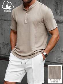 Manfinity Homme Men's Casual Button-Up Half Placket Shirt Set - Apricot - View 1