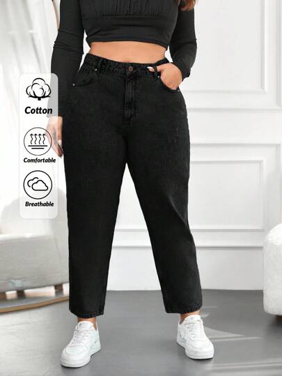 EURMUSE Blugi de damă, mărime mare, model Mom Fit, 100% bumbac