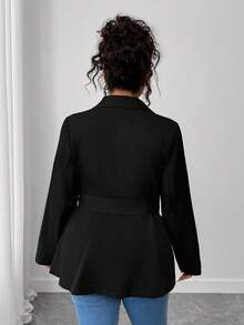 Elenzga Plus Size Women's Solid Color Lapel NeckLong Sleeve Pleated Design Elegant Blazer, Autumn Fall Cloth For Women Winter