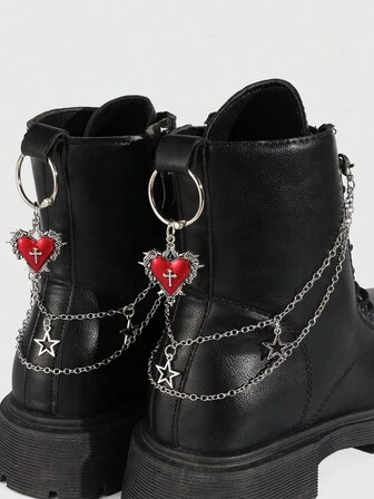 Grunge Punk 4 piezas de decoraciones de cadena con pentágrama de estilo punk para zapatos