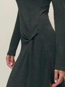 Nöista Dark Grey Maxi Dress – Elegant Fall Dress With Long Sleeves, Side Knot Detail, And A Sleek Silhouette. Perfect For Fall Outfits Women Love, Winter Dresses, Or As A Chic Option For Office Outfits And Evening Wear. - Dark Grey - View 4