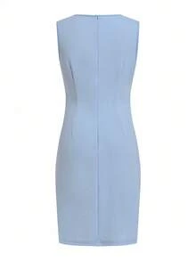 Ellevyn Women's Autumn/Winter Fashion Commuter Jacket & Sequin Decor Dress Blue Set - Blue - View 7