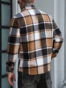 EGENSIO Men's Plaid Single-Breasted Pocket Casual Shacket, Autumn, Old Money, Perfect Holiday Gift For Boyfriend & Husband - Multicolor - View 4