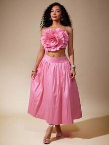 Vixey Gefütterter Taftrock mit Tüllbesatz und Raffung in der Taille, knielang