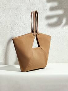 SHECARRY Fashionable Versatile Casual Patchwork Shoulder Tote Bag - Apricot - View 2