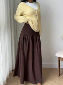 SHEIN EZwear Women's Fall Casual Coffee-Brown Knotted Waistband Skirt - Coffee Brown - View 5