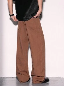 Manfinity Hypemode 大码男士纯色休闲牛仔裤 - 咖啡棕 - 查看 2