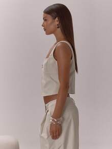 MUSERA Button Front Sweetheart Neck Thick Strap Split Front Detail Crop Top Classy Sexy Night Out Occasion Vacation Autumn Layered Winter Fall