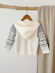 Blossori Young Boy French Jacquard Geometric Pattern Hoodie Sweater, Autumn - Multicolor - View 2