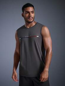 DRIFTMERE Herren Sommer Lässig Buchstaben bedrucktes Trägershirt Frühling bis Sommer, nahtlos und bequem, für Gym und Fitness, Athleisure Stil, sportliche Mode, geeignet für Frühling/Sommer - Dunkelgrau - Übersicht 1