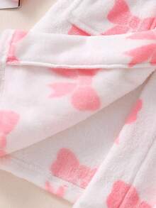 Girls' White Strawberry Print Long Sleeve Hooded Long Robe Sleepwear Toddler Robe Girl Robe With Pink Bows Fall Winter - Multicolor - View 3