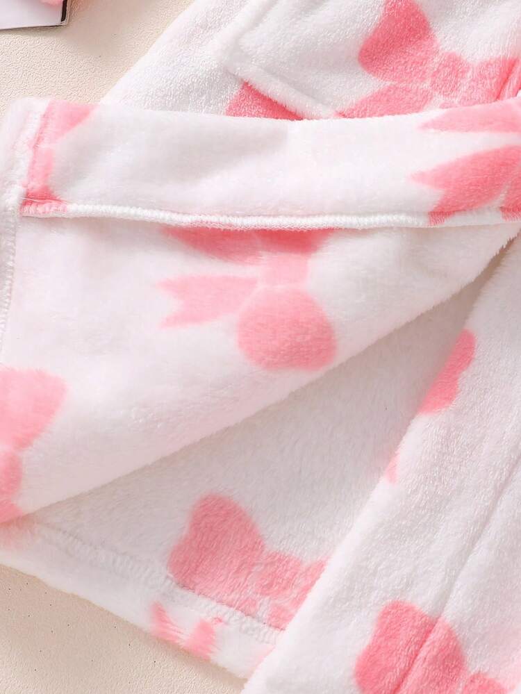 女童白色草莓印花长袖连帽长袍睡衣 - 彩色 - 查看 3