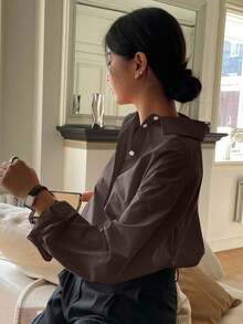 DAZY Casual Solid Color Long Sleeve Shirt, Suitable For Commuting