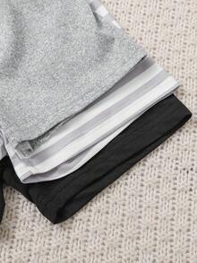 SHEIN Playful Pals Bộ trang phục mùa hè 6 món cho bé trai/bé gái, gồm 3 màu: Đen, Trắng, Áo không tay và quần short kẻ sọc, Thoải mái, Thường ngày, Đa năng và Thích hợp để mặc hàng ngày - Xám - Xem 3