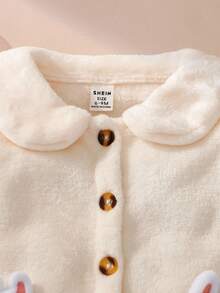 SHEIN Playful Pals 女婴秋冬米色毛绒面料夹克套装，可爱兔子刺绣，立领口袋，日常必备外套 - 米色 - 查看 6