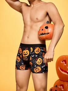Notgurli Men's Halloween Funny Pumpkin, Spider Web, Bat Graphic Comfortable Casual Boxer Briefs, For Halloween Party - Black - View 1