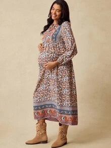 Boho Mama 孕妇复古时尚百褶中长休闲夏装 - 彩色 - 查看 4