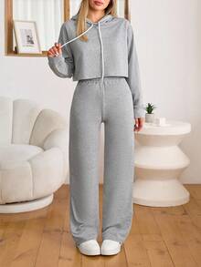 EURMUSE Two Pieces Sweatshirt And Sweatpants Set - Grey - View 3