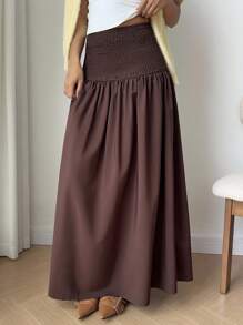 SHEIN EZwear Women's Fall Casual Coffee-Brown Knotted Waistband Skirt - Coffee Brown - View 7