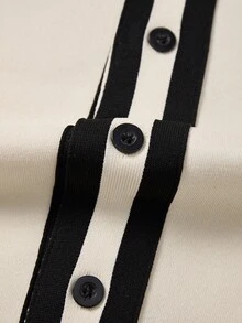 SHEIN Casuvi Kids 1 Set Teenage Boys Casual Minimalist Style Beige & Black Hoodie Sweatshirt With Black Pants, Regular Thickness, Everyday Wear, Autumn Fall Winter