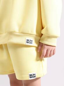 SUMWON Oversized Two Piece Fun Day Co-Ord Set Sweatshirt And Shorts With Bright Message Design Casual Kids Outfit Spring Summer Playdate Outfit Fall Winter Vacation - Yellow - View 7