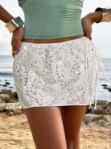 Opulessa Solid Color Fitted Party Mini Skirt For Women - White - View 3