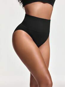 SHAPORA 女士纯色透气高腰瘦身裤 - 黑色 - 查看 3