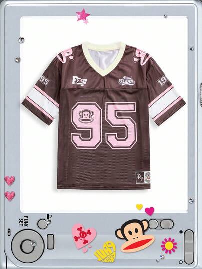 Paul Frank X ROMWE Y2K Streetwear Loose Fit Colorblock T-Shirt Football Jersey