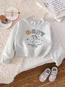 Genkimix Kids 女童韩版高领罗纹可爱毛茸茸小狗图案长袖运动衫 - 灰色 - 查看 3