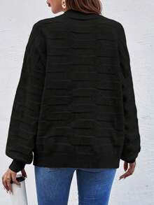 EMERY ROSE 女士纯色圆领长袖宽松休闲套头衫，秋季 - 黑色 - 查看 2