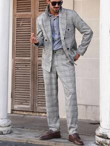 Manfinity Bizformal Bộ quần áo vest kẻ caro hai hàng khuy thường ngày cho nam, Bộ vest kẻ caro mùa thu cho nam Bộ vest nam Bộ vest nam Bộ vest nam màu xám cho nam Bộ vest kẻ caro màu xám cho nam Bộ vest kẻ caro hai hàng khuy màu xám cho nam Bộ vest kẻ caro hai hàng khuy màu xám cho nam - màu đen - Xem 6