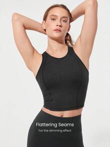 GLOWMODE Softy Velvaire Flattering Seam Cropped Tank Top Low Impact Yoga Pilates Studio Daily Casual Wear  Spring Summer - Black - View 5