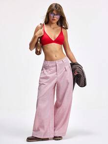 LOUNGEISTA 女士红色三角杯性感舒适泳装文胸，可拆卸胸垫，可调节肩带，女士内衣，适合夏季海滩，透气舒适文胸 - 玫紅色 - 查看 2