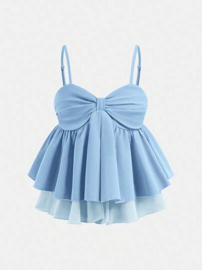 Tween Girl 甜美荷叶边吊带背心，夏季