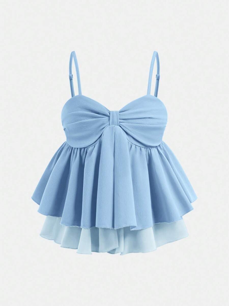 Tween Girl Sweet Ruffle Trim Camisole Tank Top, Summer - Baby Blue - View 1