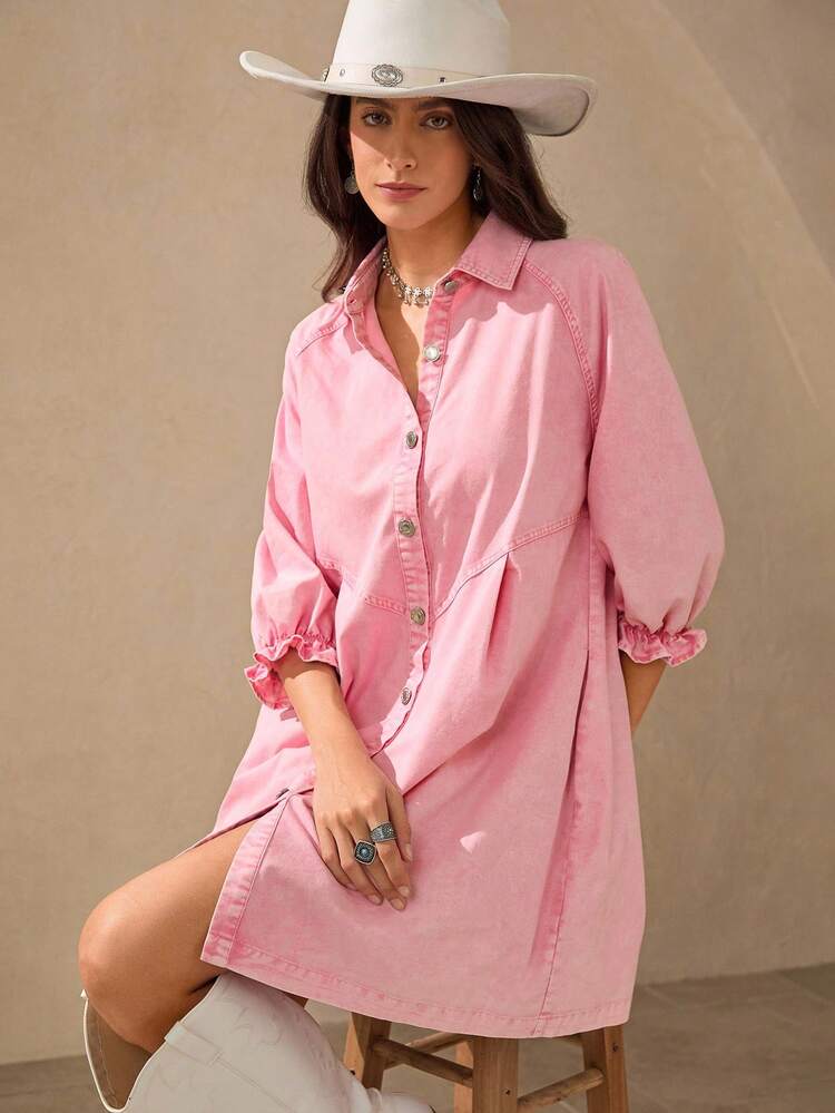 Wildy Váy cotton cài nút cho nữ Váy mùa thu cho nữ Trang phục màu hồng cho phụ nữ Phụ nữ phương Tây mặc Váy ngắn xếp ly đơn giản, tay áo raglan, quần áo mùa hè theo phong cách Bohemian cho phụ nữ Váy dài tay màu hồng Váy sơ mi cho phụ nữ Quần áo mùa thu cho phụ nữ Váy cài nút màu hồng Váy thường ngày màu hồng Trang phục phương Tây cho phụ nữ Trang phục đồng quê mùa thu sang trọng cho phụ nữ - Màu Hồng baby - Xem 6