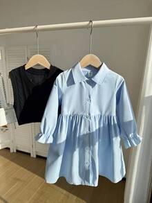 SHEIN Cute Knitted Vest & A-Line Dress 2-Piece Set For Young Girl, Stylish